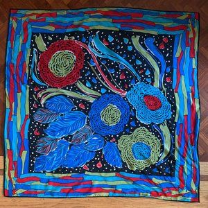 Vena Silk Black Royal Olive Red & Turquoise 90s Square 30.5" Scarf